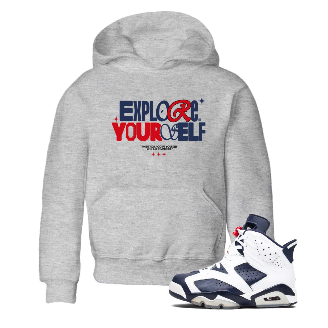 6s White And Midnight Navy shirts to match jordans Explore Yourself sneaker match tees Air Jordan 6 White And Midnight Navy SNRT Sneaker Tees streetwear brand Baby and Youth Heather Grey 1 cotton tee