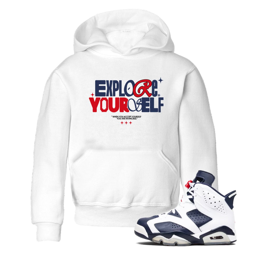 6s White And Midnight Navy shirts to match jordans Explore Yourself sneaker match tees Air Jordan 6 White And Midnight Navy SNRT Sneaker Tees streetwear brand Baby and Youth White 1 cotton tee
