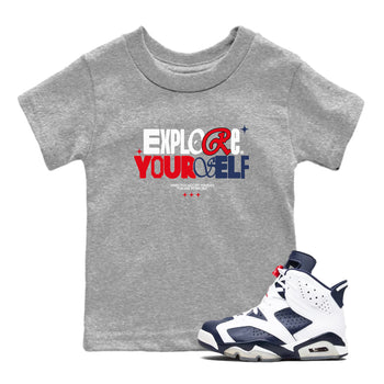 6s White And Midnight Navy shirts to match jordans Explore Yourself sneaker match tees Air Jordan 6 White And Midnight Navy SNRT Sneaker Tees streetwear brand Baby and Youth Heather Grey 1 cotton tee