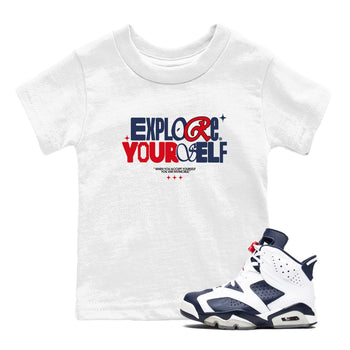 6s White And Midnight Navy shirts to match jordans Explore Yourself sneaker match tees Air Jordan 6 White And Midnight Navy SNRT Sneaker Tees streetwear brand Baby and Youth White 1 cotton tee