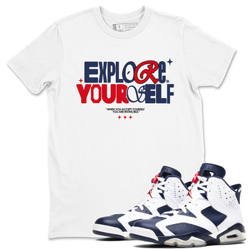 6s White And Midnight Navy shirts to match jordans Explore Yourself sneaker match tees Air Jordan 6 White And Midnight Navy SNRT Sneaker Tees streetwear brand White 1 unisex cotton tee