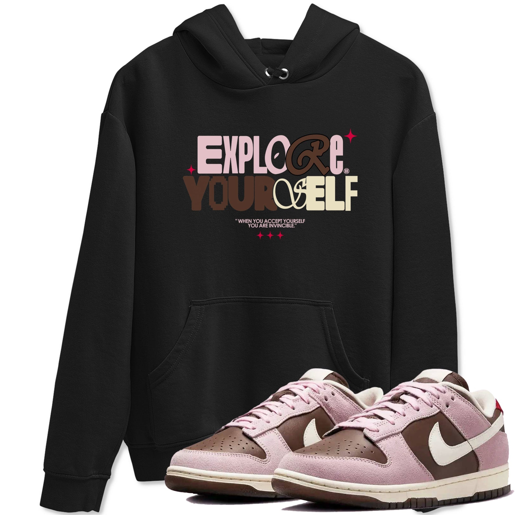 Dunk Cacao Wow And Pink Foam shirts to match jordans Explore Yourself sneaker match tees Dunk Cacao Wow And Pink Foam SNRT Sneaker Tees streetwear brand Black 1 unisex cotton tee