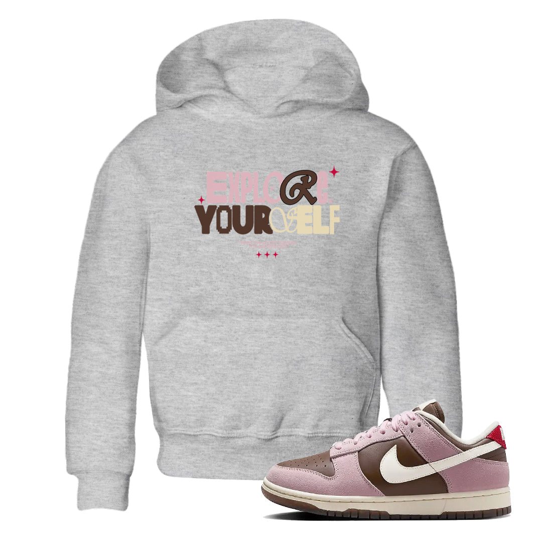 Dunk Cacao Wow And Pink Foam shirts to match jordans Explore Yourself sneaker match tees Dunk Cacao Wow And Pink Foam SNRT Sneaker Tees streetwear brand Baby and Youth Heather Grey 1 cotton tee
