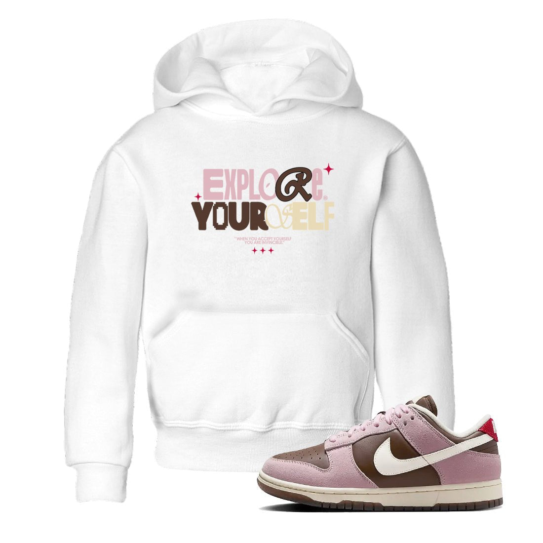 Dunk Cacao Wow And Pink Foam shirts to match jordans Explore Yourself sneaker match tees Dunk Cacao Wow And Pink Foam SNRT Sneaker Tees streetwear brand Baby and Youth White 1 cotton tee