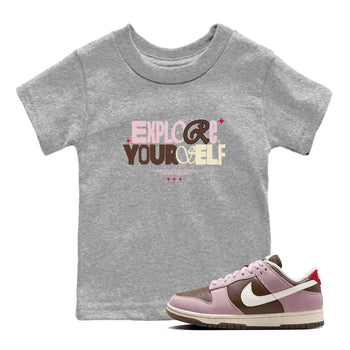 Dunk Cacao Wow And Pink Foam shirts to match jordans Explore Yourself sneaker match tees Dunk Cacao Wow And Pink Foam SNRT Sneaker Tees streetwear brand Baby and Youth Heather Grey 1 cotton tee