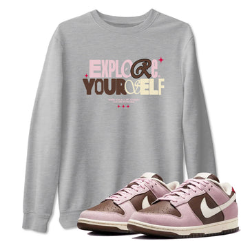 Dunk Cacao Wow And Pink Foam shirts to match jordans Explore Yourself sneaker match tees Dunk Cacao Wow And Pink Foam SNRT Sneaker Tees streetwear brand Heather Grey 1 unisex cotton tee