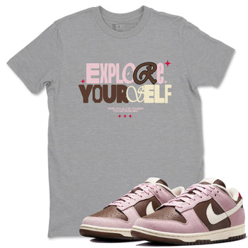 Dunk Cacao Wow And Pink Foam shirts to match jordans Explore Yourself sneaker match tees Dunk Cacao Wow And Pink Foam SNRT Sneaker Tees streetwear brand Heather Grey 1 unisex cotton tee