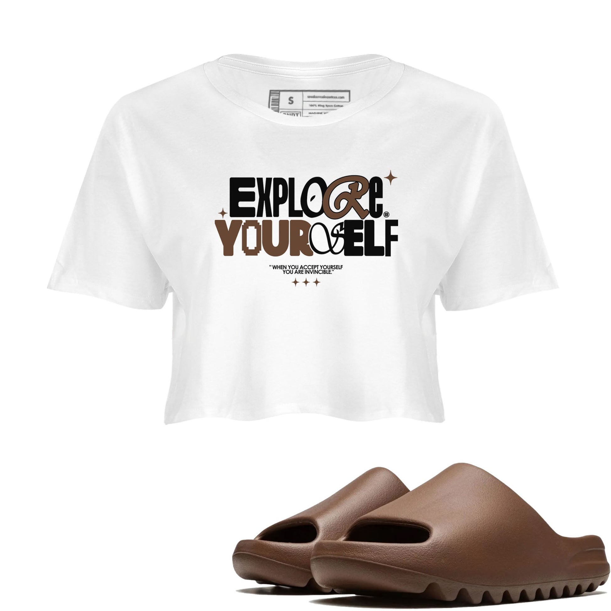 Yeezy Slide Flax shirts to match jordans Explore Yourself sneaker match tees Yeezy Slide Flax SNRT Sneaker Tees streetwear brand White 1 crop tee