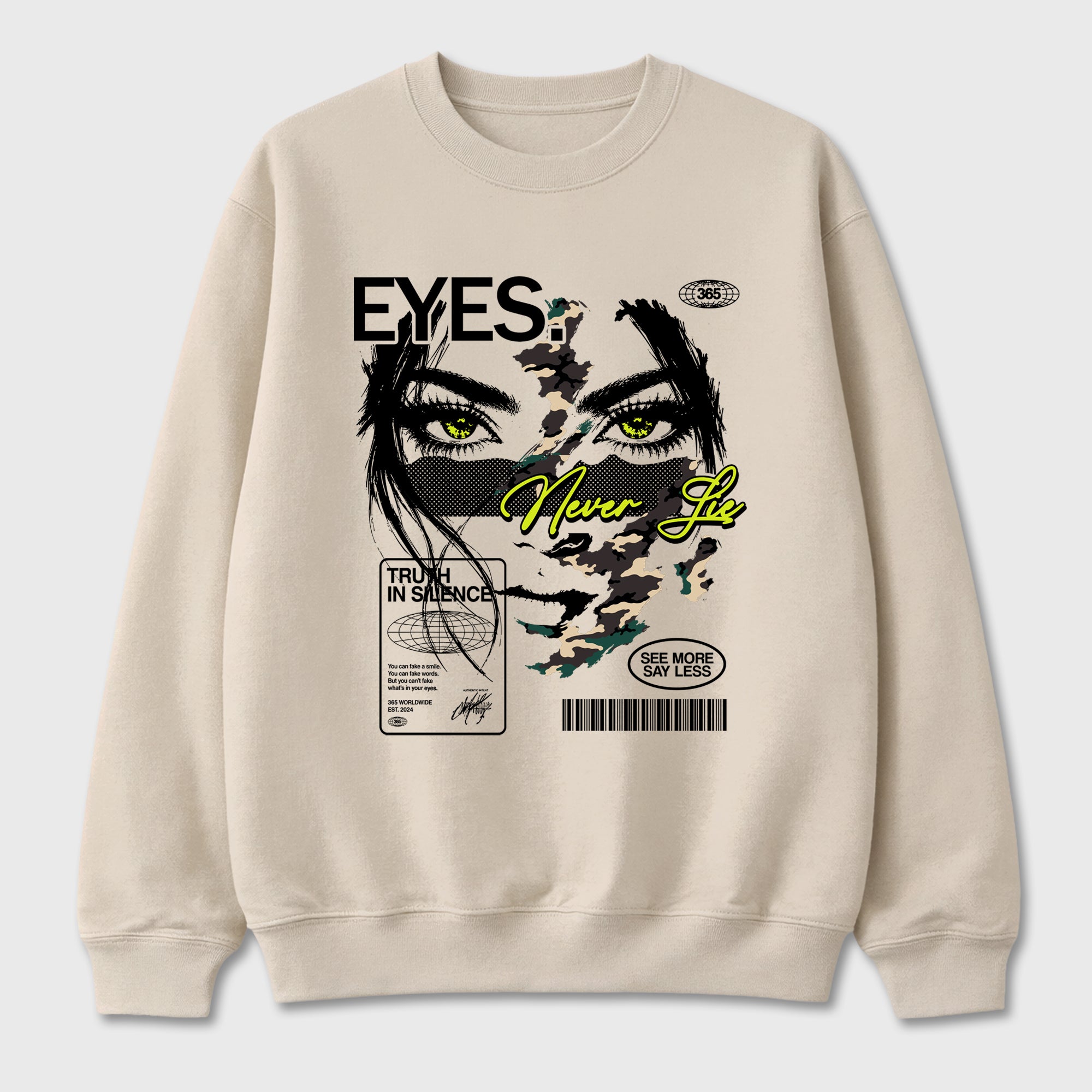 Eyes Never Lie Graphic T-Shirt featuring original streetwear artwork designed to match the Air Foamposite Pro Green Camo. Natural 2 Graphic Tee.