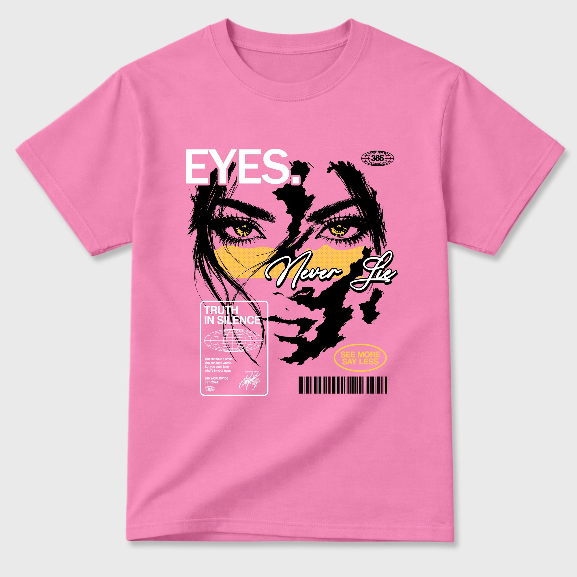 Eyes Never Lie Graphic T-Shirt featuring original streetwear artwork designed to match the Air Jordan 4 Comic. Bubble Gum 2 Graphic T-Shirt.