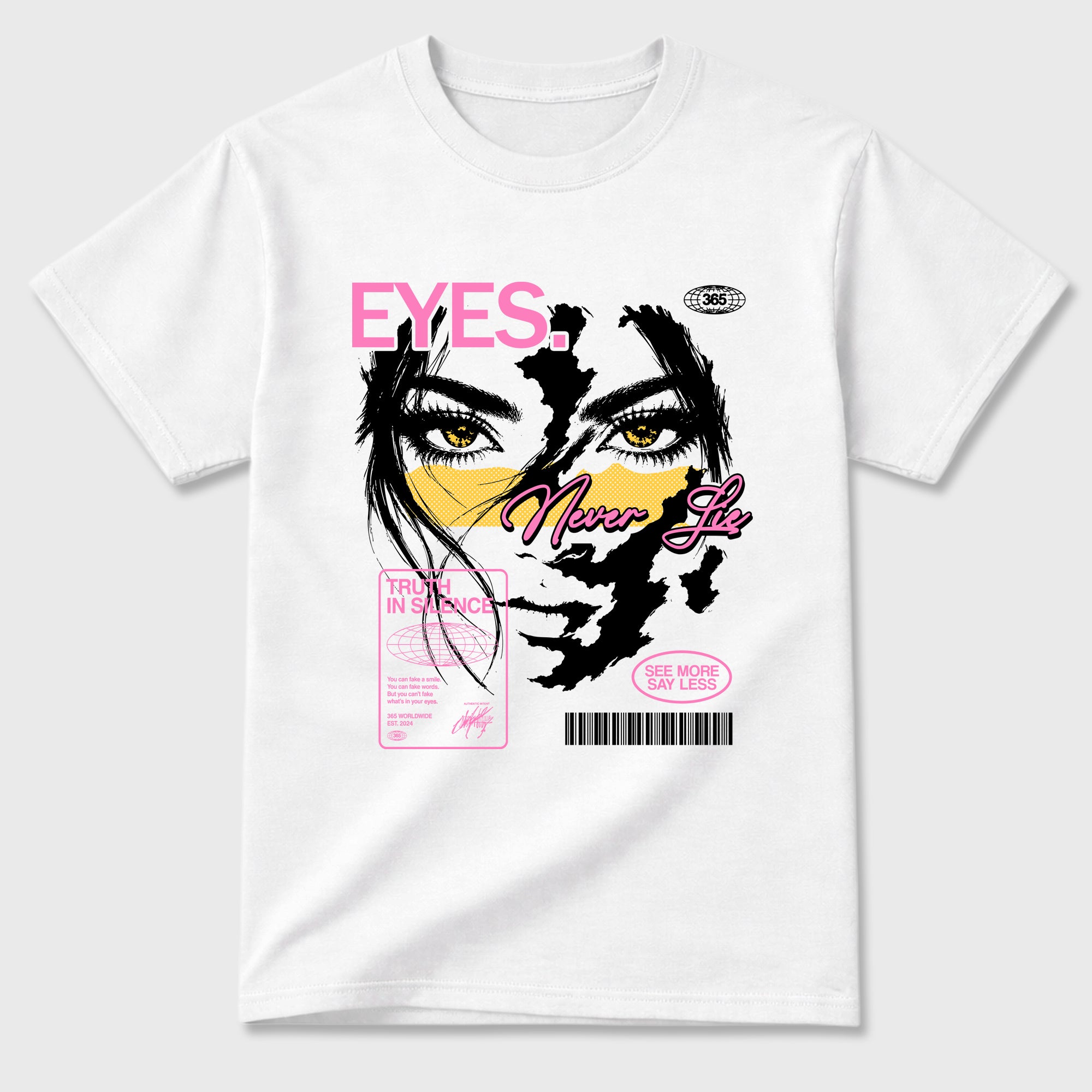 Eyes Never Lie Graphic T-Shirt featuring original streetwear artwork designed to match the Air Jordan 4 Comic. White 2 Graphic T-Shirt.