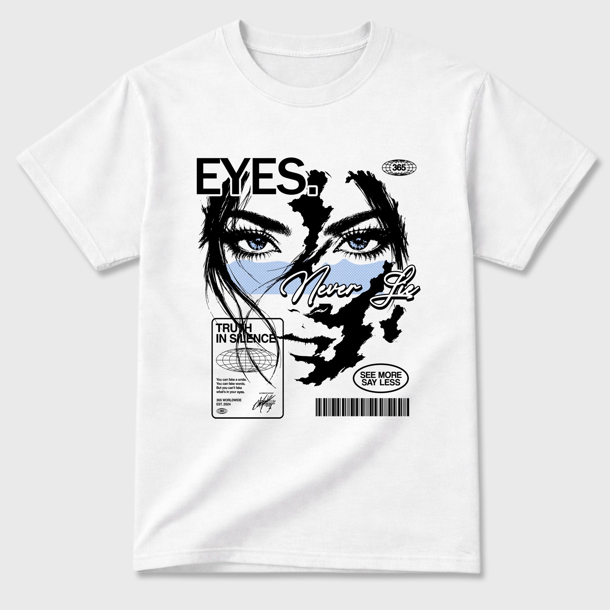 Eyes Never Lie Graphic T-Shirt featuring original streetwear artwork designed to match the Air Jordan 6 Black and White. White 2 Graphic T-Shirt.