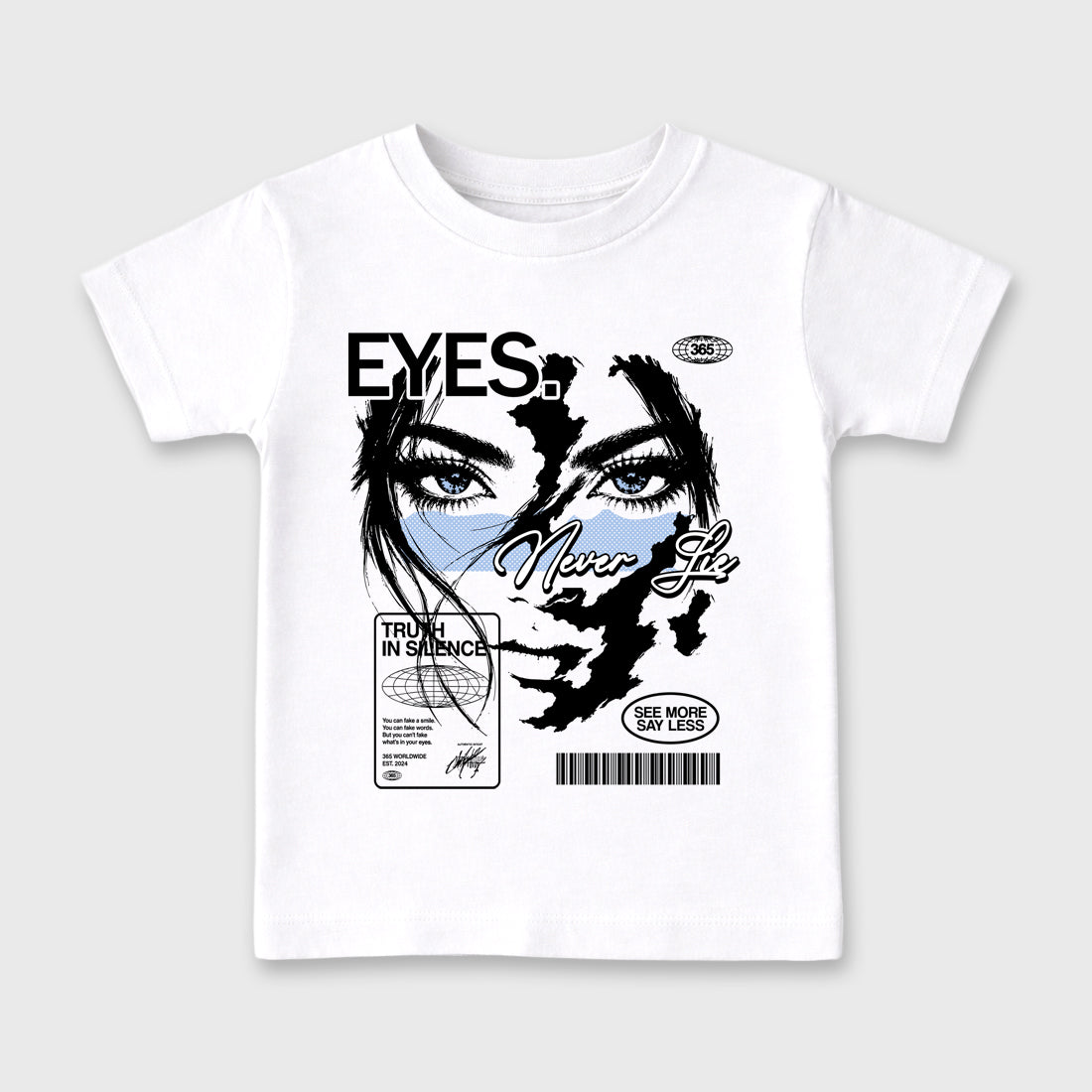 Eyes Never Lie Baby & Kids Graphic T-Shirt featuring original artwork designed to match the Air Jordan 6 Black and White. White 2 Kids Graphic Tee.