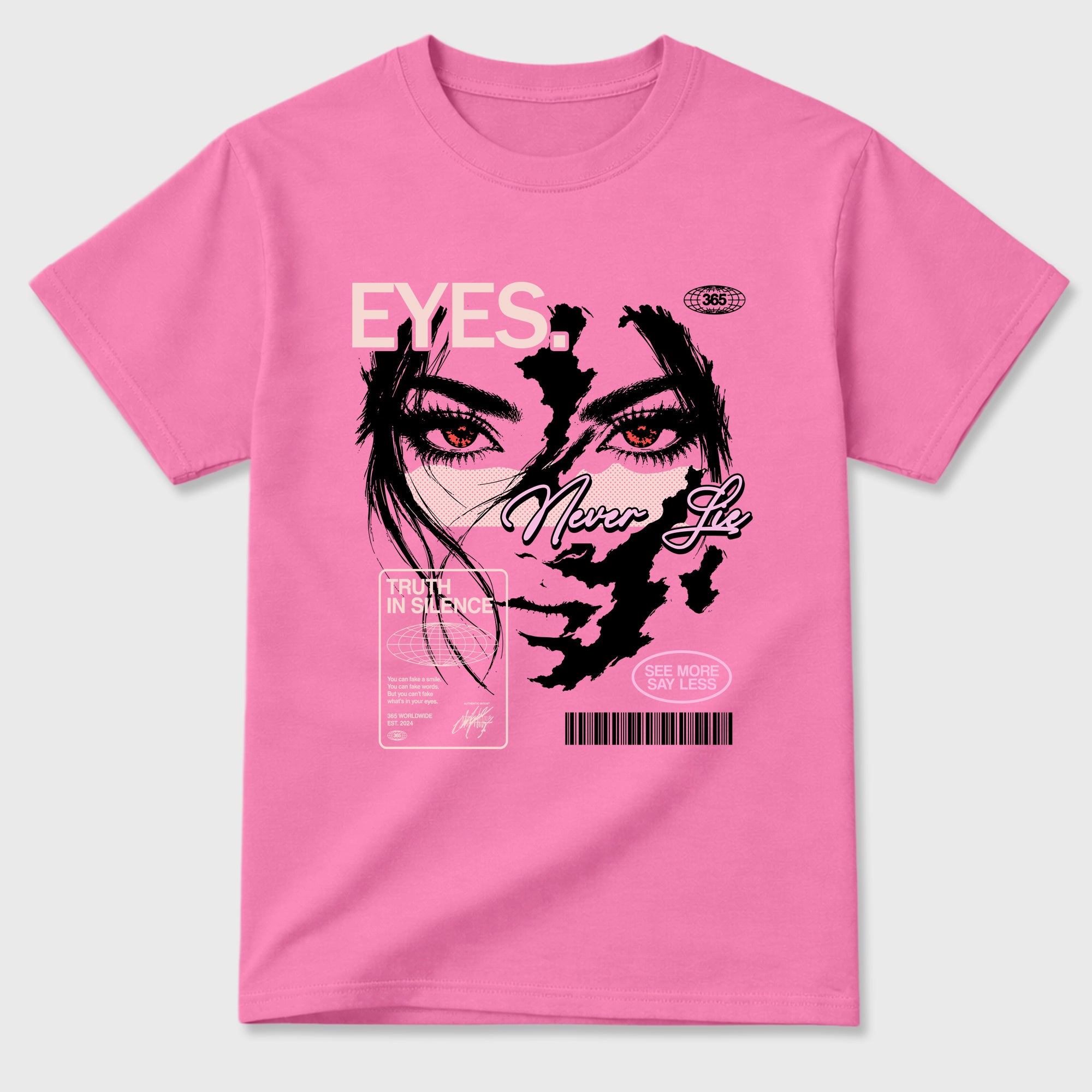 Eyes Never Lie Graphic T-Shirt featuring original streetwear artwork designed to match the Air Jordan 6 Playful Pink. Bubble Gum 2 Graphic T-Shirt.