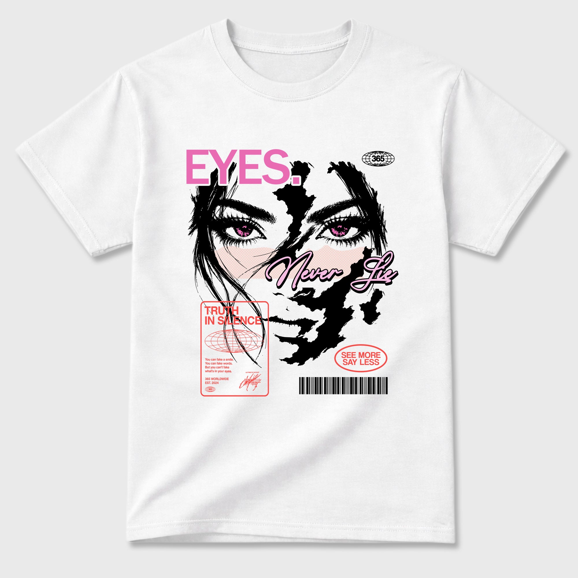 Eyes Never Lie Graphic T-Shirt featuring original streetwear artwork designed to match the Air Jordan 6 Playful Pink. White 2 Graphic T-Shirt.