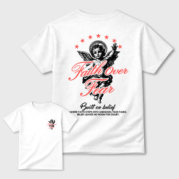 Faith Over Fear sneaker match t-shirt styled to complete your fit with the Air Max 90 Infrared sneakers, double side graphic tee.