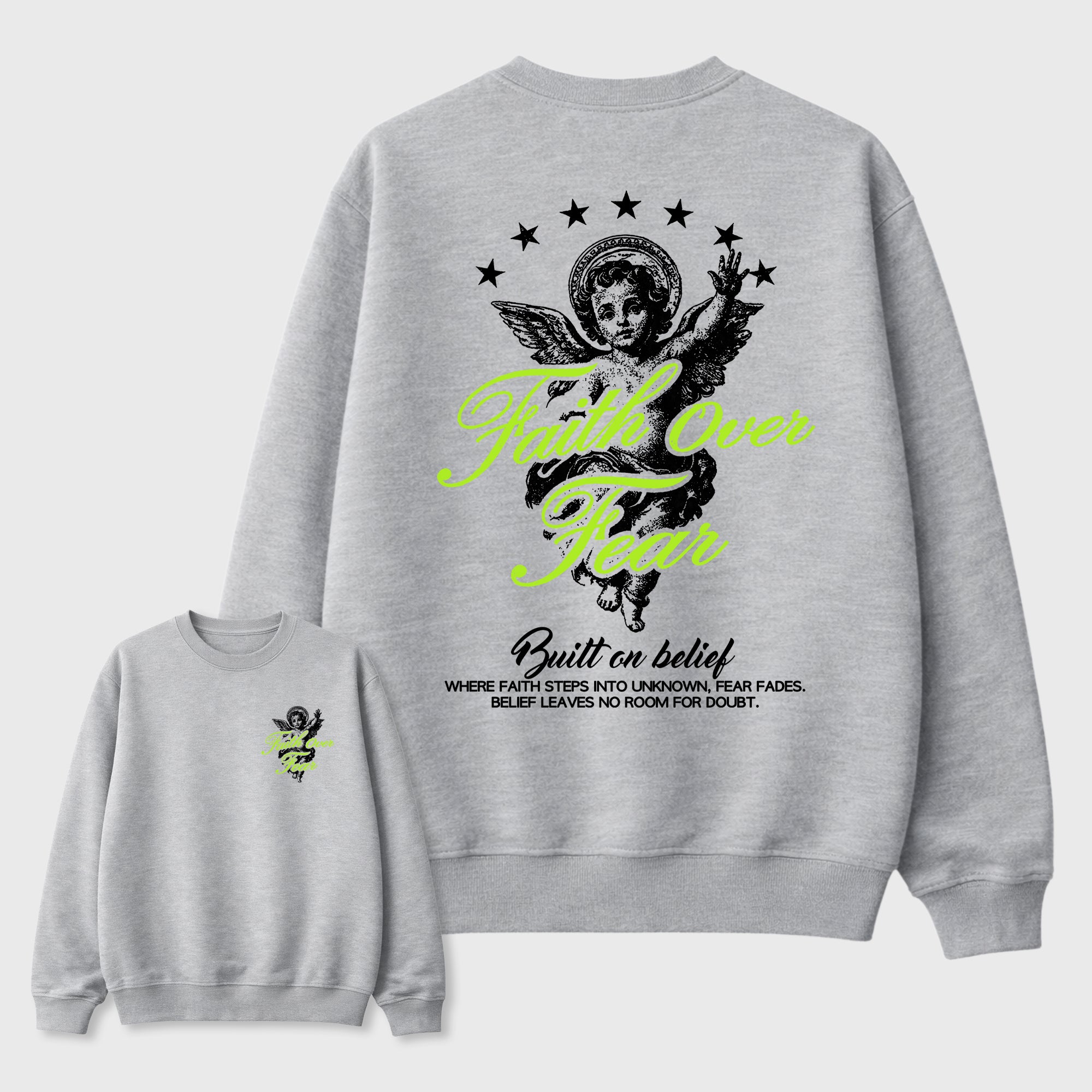 Faith Over Fear sneaker match t-shirt styled to complete your fit with the Air Max 90 Neon Yellow sneakers, Front and Back Graphic Tee