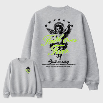 Faith Over Fear sneaker match t-shirt styled to complete your fit with the Air Max 90 Neon Yellow sneakers, Front and Back Graphic Tee