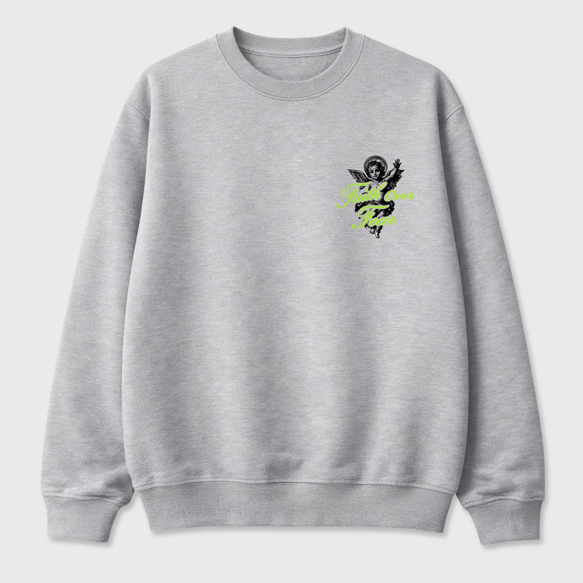Faith Over Fear sneaker match t-shirt styled to complete your fit with the Air Max 90 Neon Yellow sneakers, Front and Back Graphic Tee