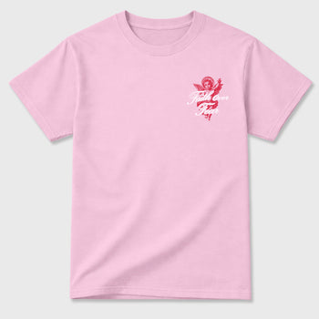 Faith Over Fear Graphic T-Shirt sneaker match tee designed for the Jordan 1 Low x Travis Scott Trpical Pink, featuring coordinated color options for a perfect streetwear match. Pink shirt.