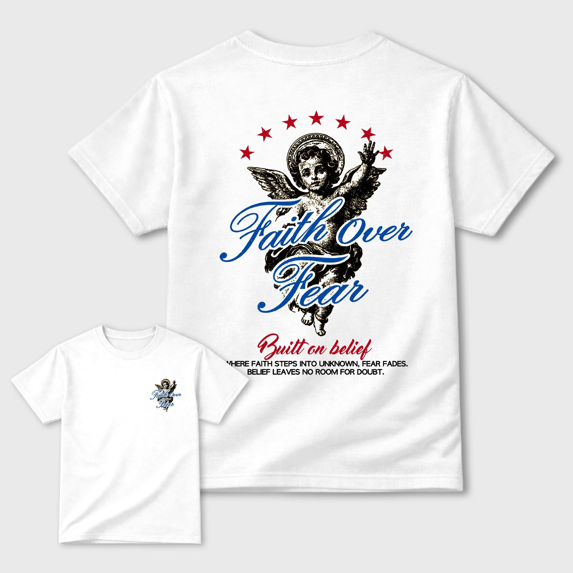 Faith Over Fear sneaker match t-shirt styled to complete your fit with the sneakers, shown in White.