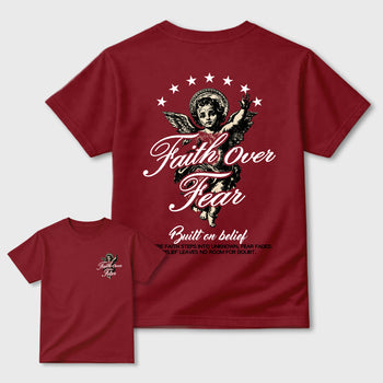 Faith Over Fear Graphic T-Shirt sneaker match tee designed for the 3s Burgundy Crush, featuring coordinated color options for a perfect streetwear match. Cardinal shirt.