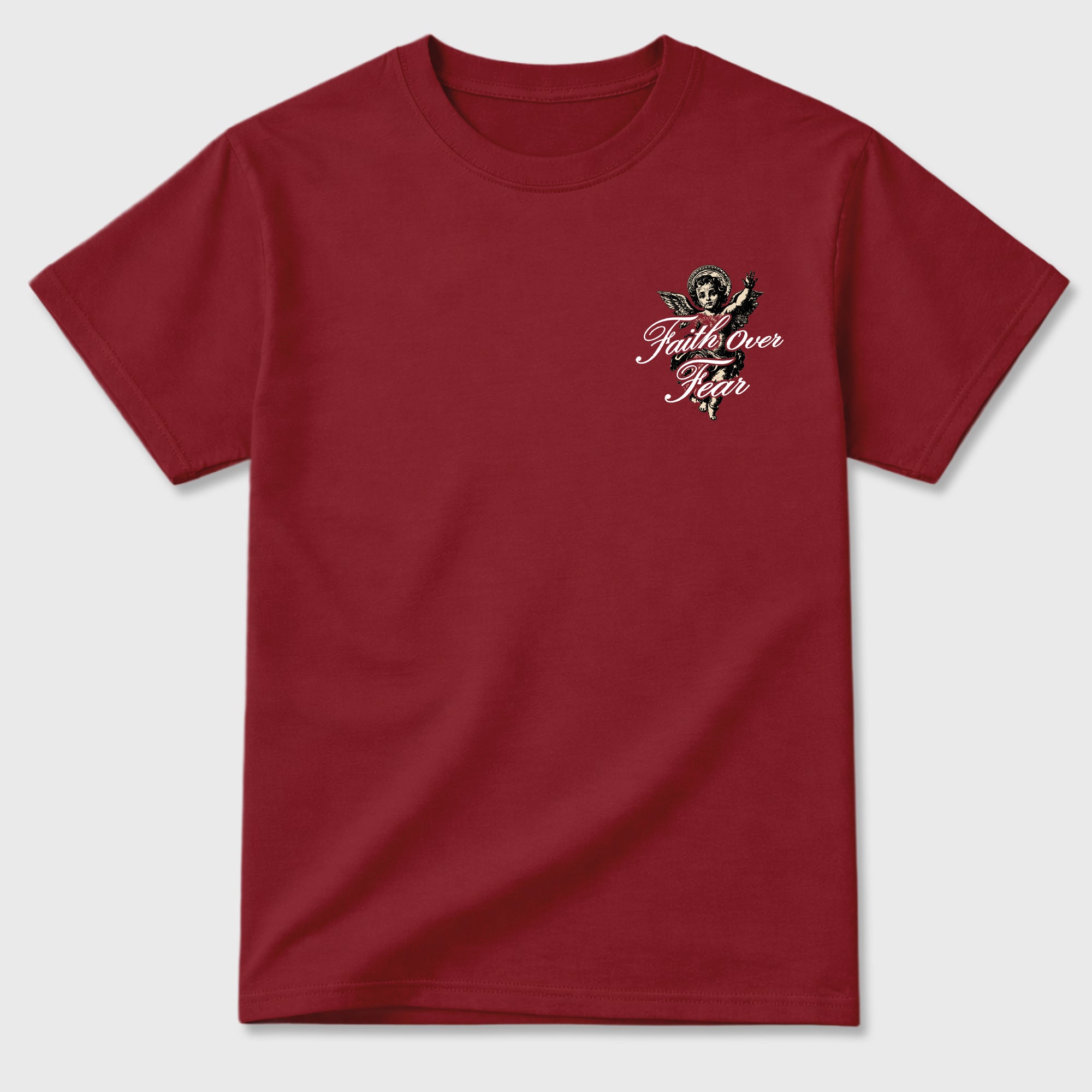 Faith Over Fear Graphic T-Shirt sneaker match tee designed for the 3s Burgundy Crush, featuring coordinated color options for a perfect streetwear match. Cardinal shirt.