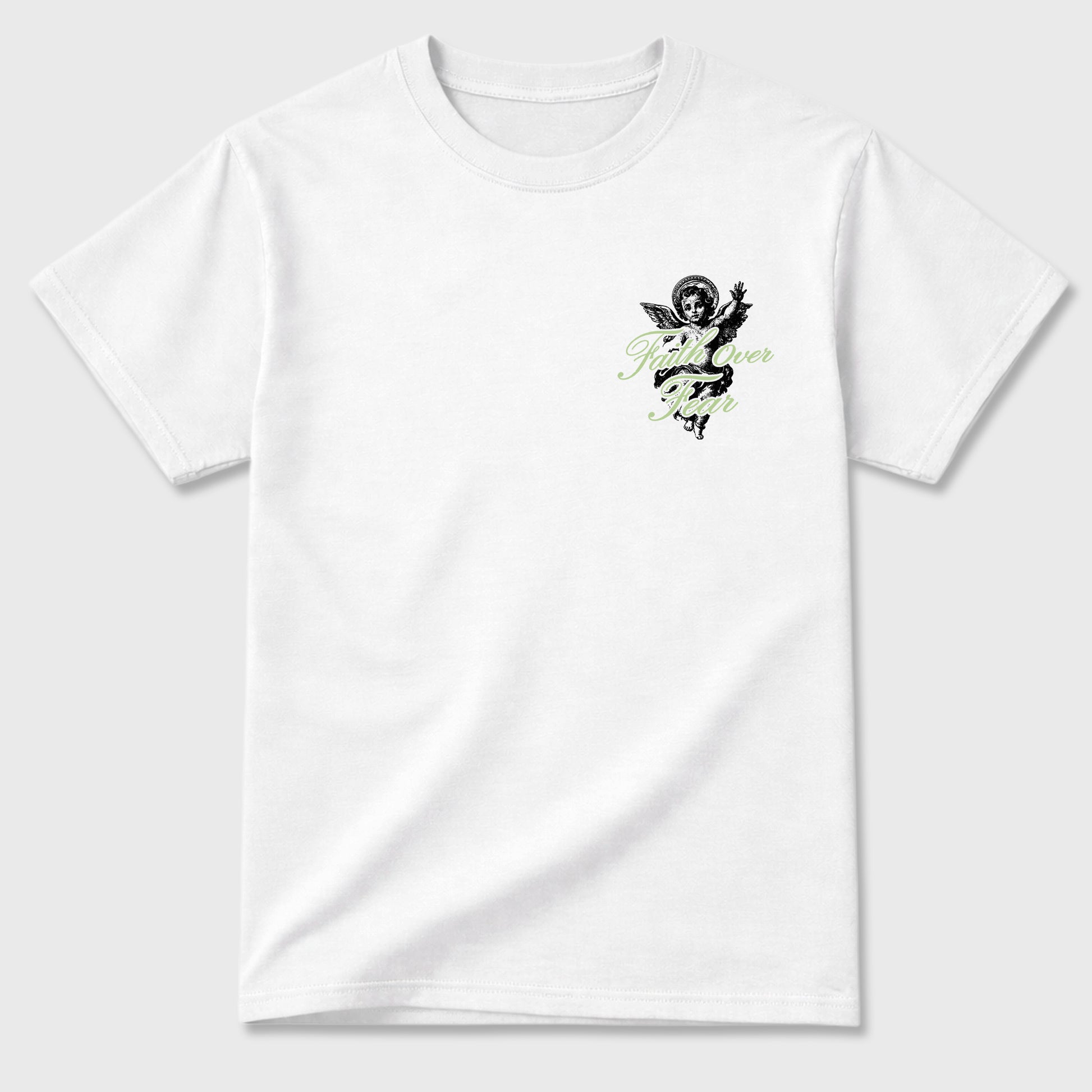 Faith Over Fear sneaker match t-shirt styled to complete your fit with the Air Jordan 3 Jade Aura sneakers, double side graphic tee.