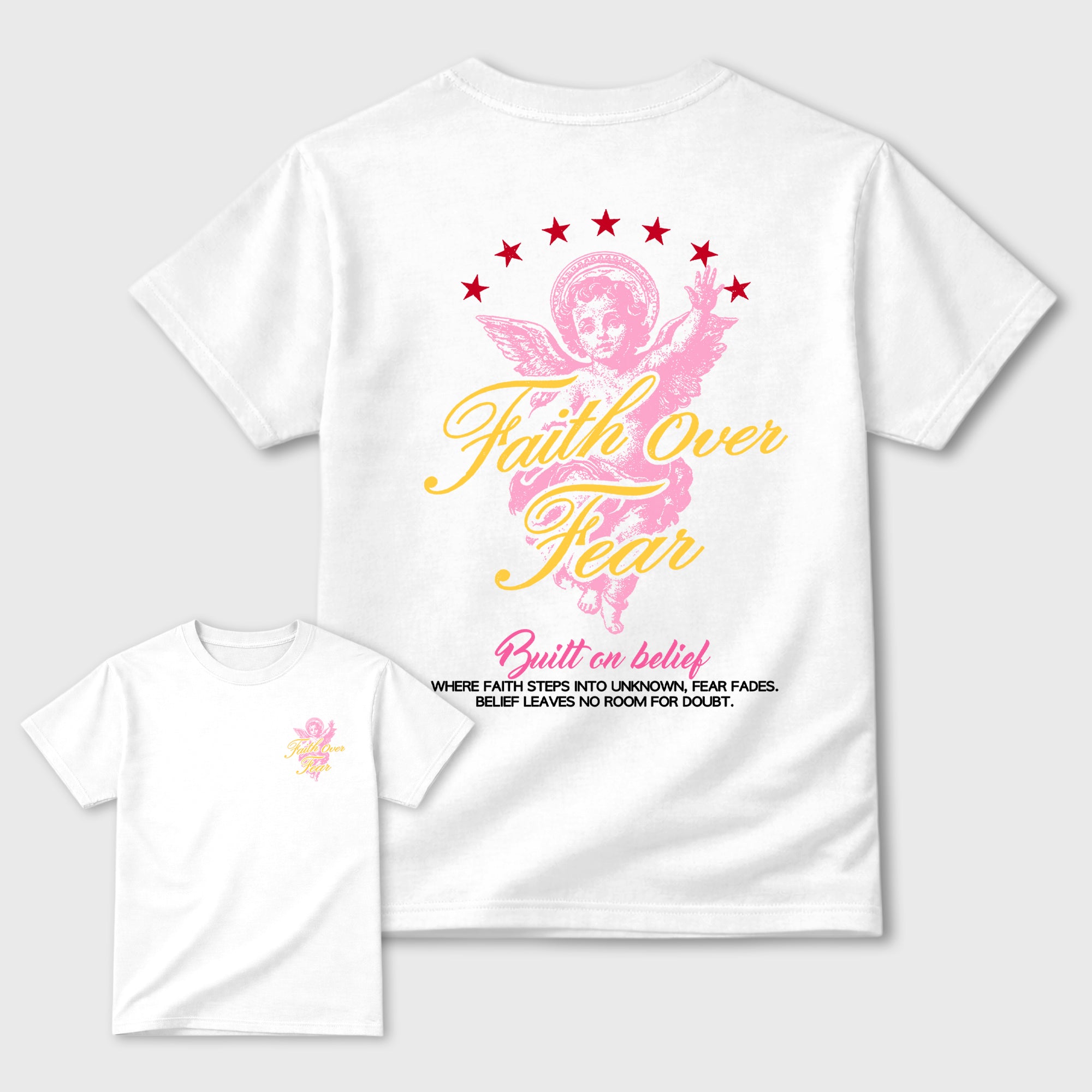 Faith Over Fear Graphic T-Shirt featuring original streetwear artwork designed to match the . White Graphic T-Shirt.