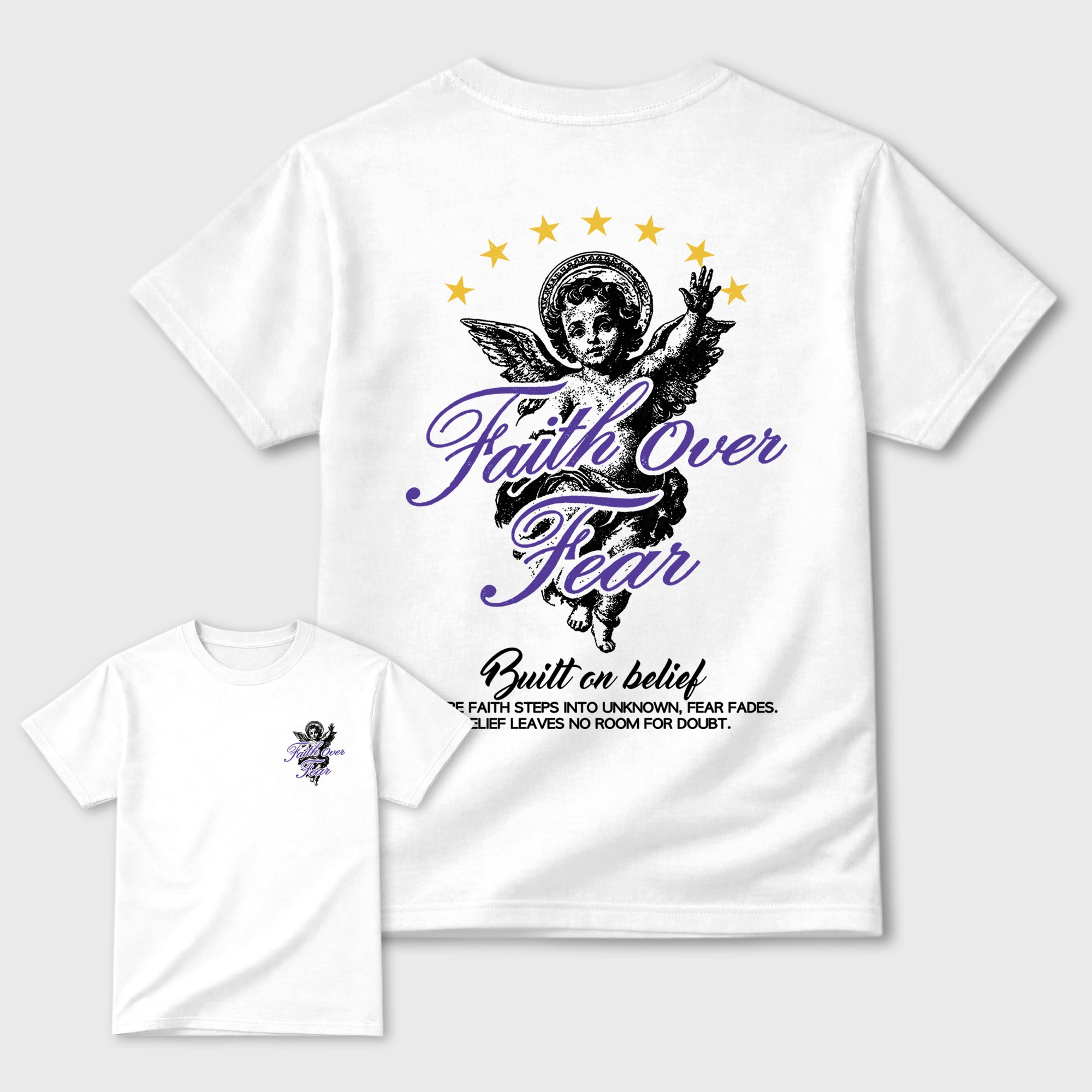 Faith Over Fear sneaker match t-shirt styled to complete your fit with the sneakers, shown in White.