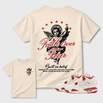 Faith Over Fear sneaker match t-shirt styled to complete your fit with the sneakers, shown in Natural.