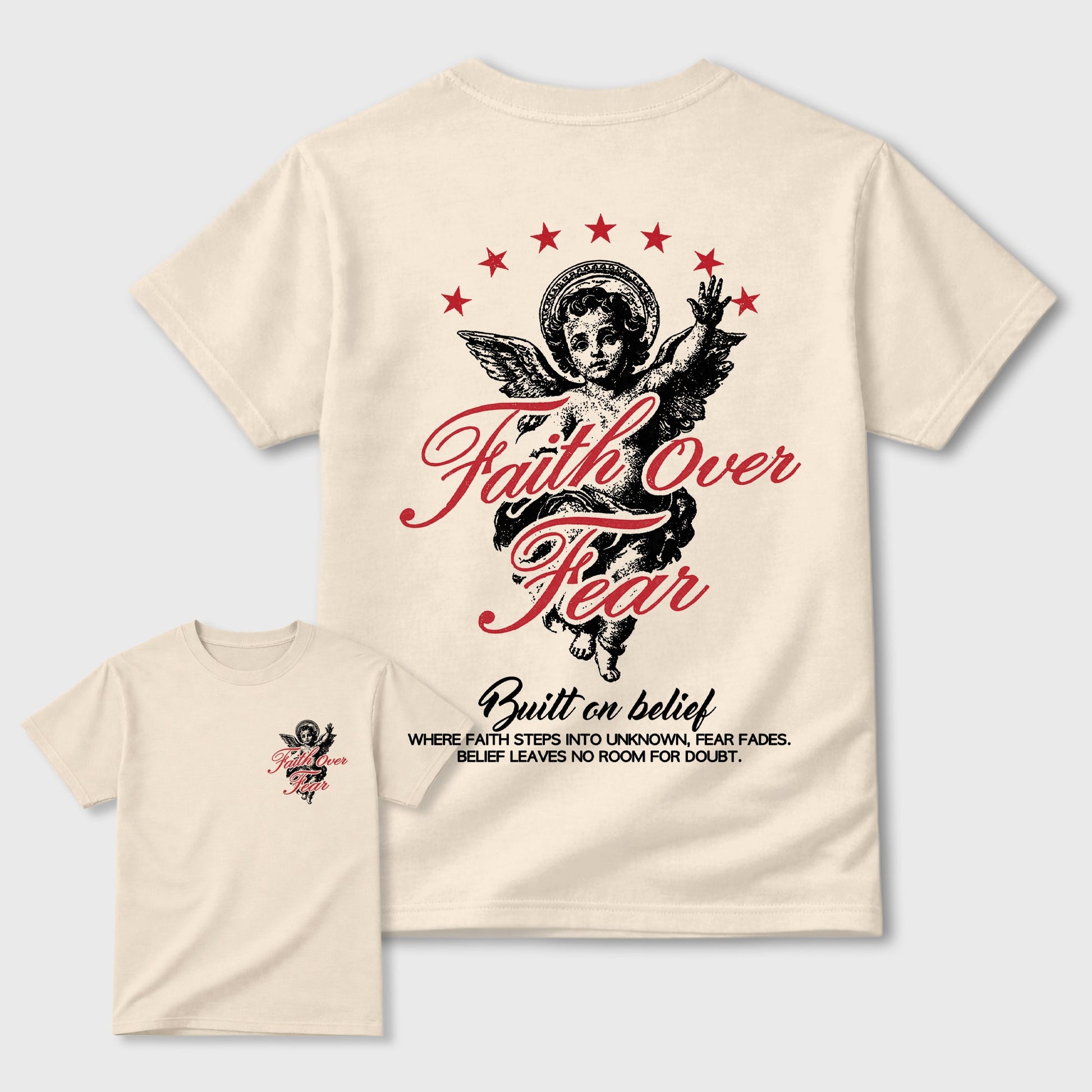 Faith Over Fear sneaker match t-shirt styled to complete your fit with the sneakers, shown in Natural.