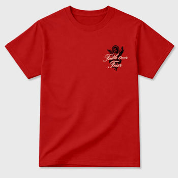 Faith Over Fear sneaker match t-shirt styled to complete your fit with the sneakers, shown in Red.