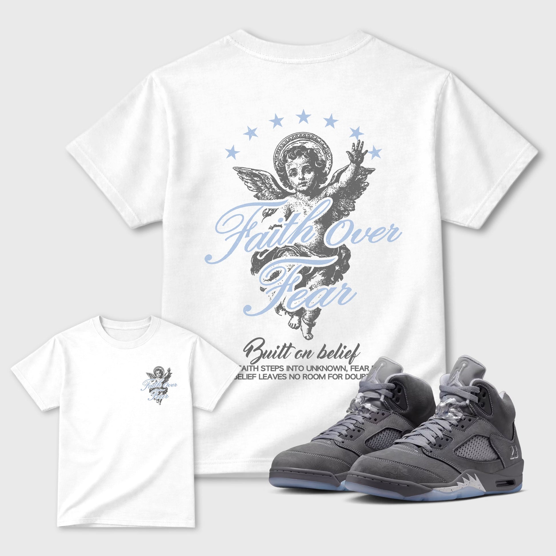 Faith Over Fear sneaker match t-shirt styled to complete your fit with the sneakers, shown in White.