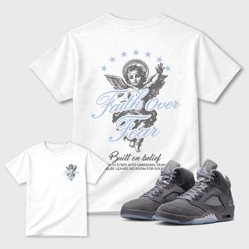Faith Over Fear sneaker match t-shirt styled to complete your fit with the sneakers, shown in White.