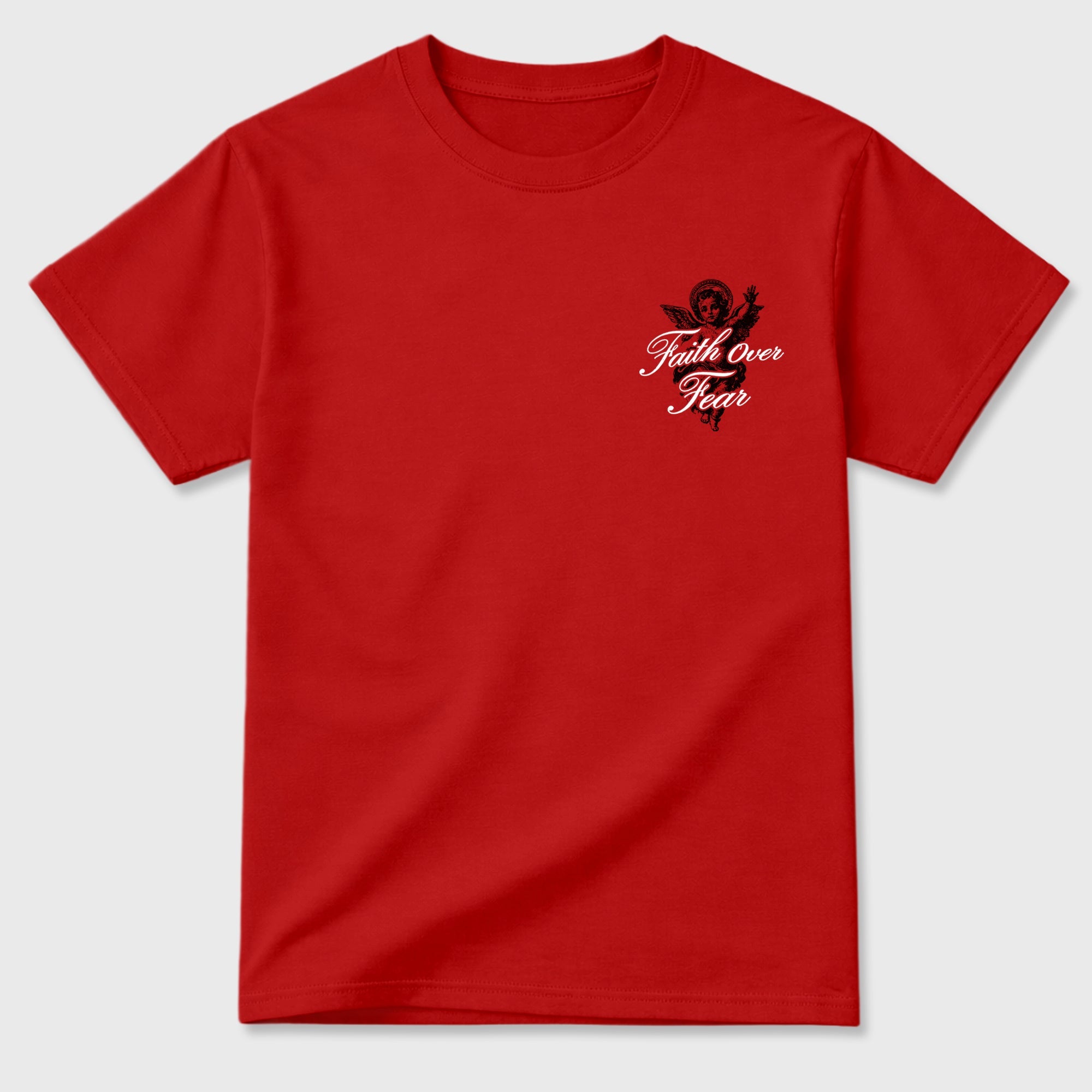 Faith Over Fear sneaker match t-shirt styled to complete your fit with the sneakers, shown in Red.
