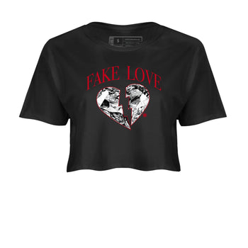 1s '85 Bred shirts to match jordans Fake Love best t shirts to wear with jordans AJ1 '85 Bred match shoes to clothes SNRT Sneaker Tees unisex cotton Black 2 crop tee