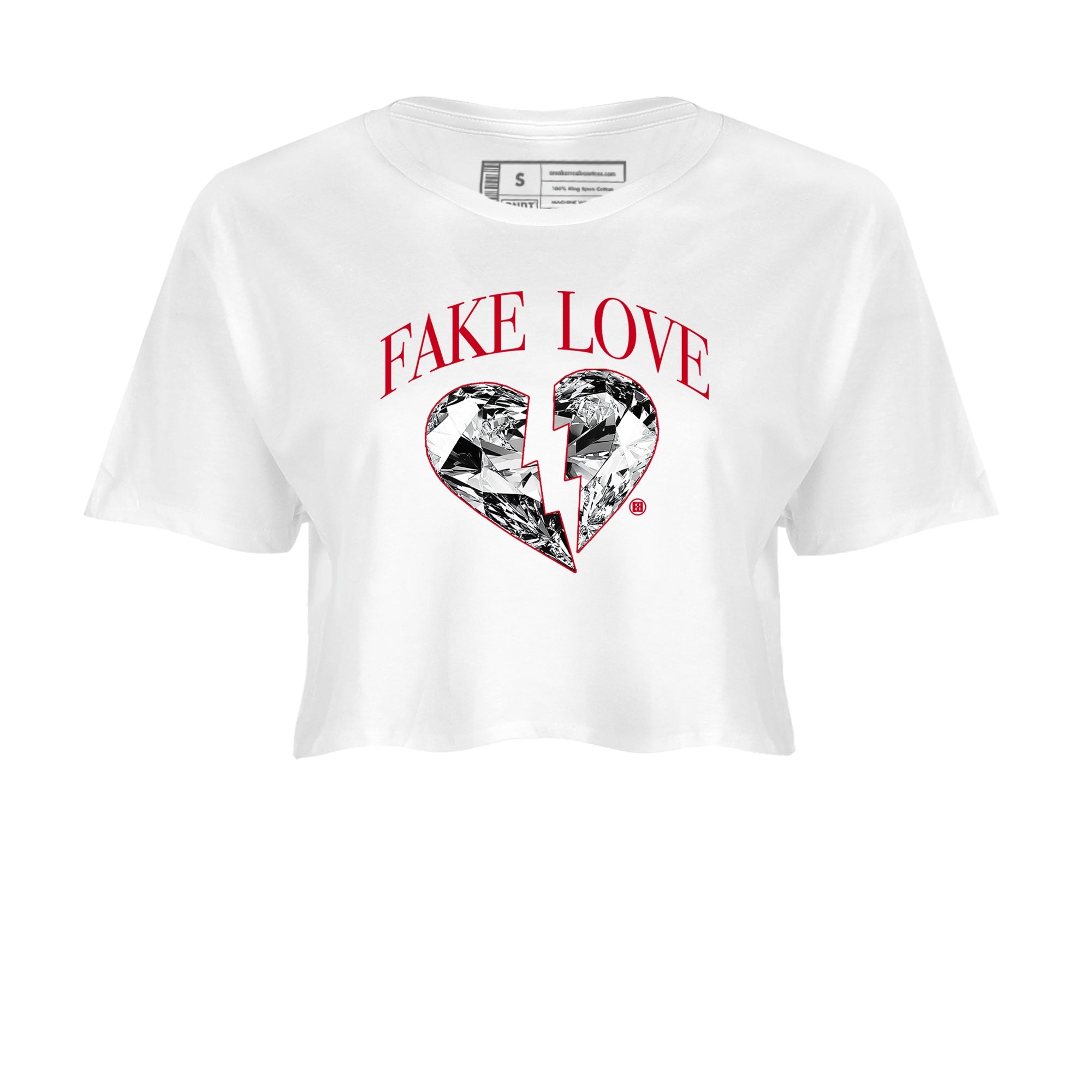 1s '85 Bred shirts to match jordans Fake Love best t shirts to wear with jordans AJ1 '85 Bred match shoes to clothes SNRT Sneaker Tees unisex cotton White 2 crop tee