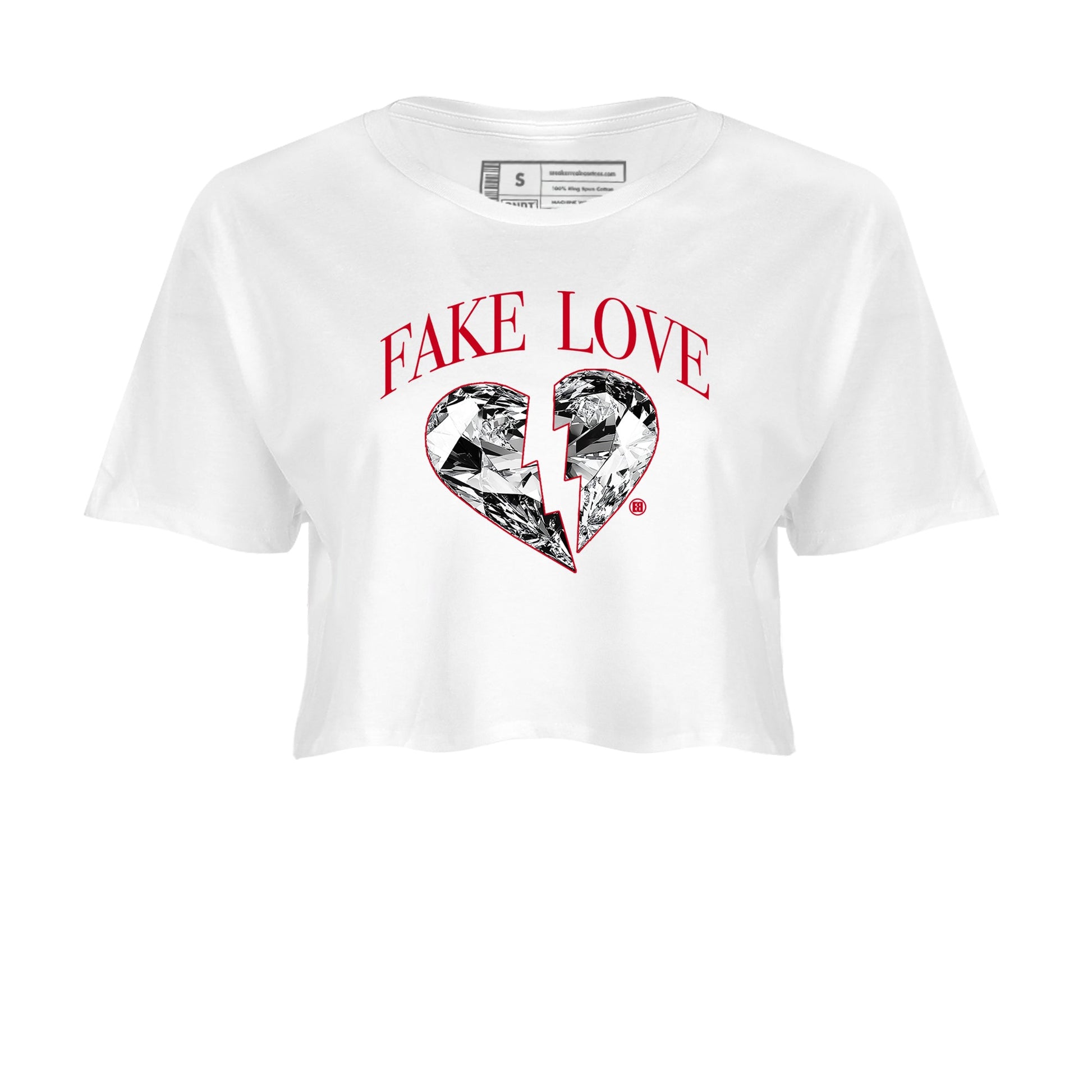 1s '85 Bred shirts to match jordans Fake Love best t shirts to wear with jordans AJ1 '85 Bred match shoes to clothes SNRT Sneaker Tees unisex cotton White 2 crop tee