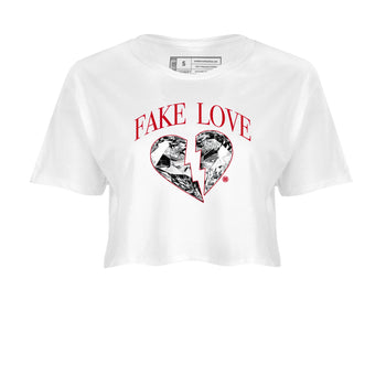 1s '85 Bred shirts to match jordans Fake Love best t shirts to wear with jordans AJ1 '85 Bred match shoes to clothes SNRT Sneaker Tees unisex cotton White 2 crop tee