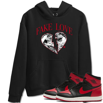 1s '85 Bred shirts to match jordans Fake Love best t shirts to wear with jordans AJ1 '85 Bred match shoes to clothes SNRT Sneaker Tees unisex cotton Black 1 shirts