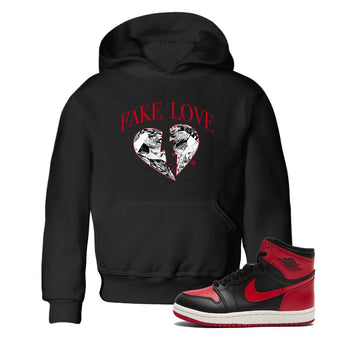 1s '85 Bred shirts to match jordans Fake Love best t shirts to wear with jordans AJ1 '85 Bred match shoes to clothes SNRT Sneaker Tees Youth Baby Black 1 tee