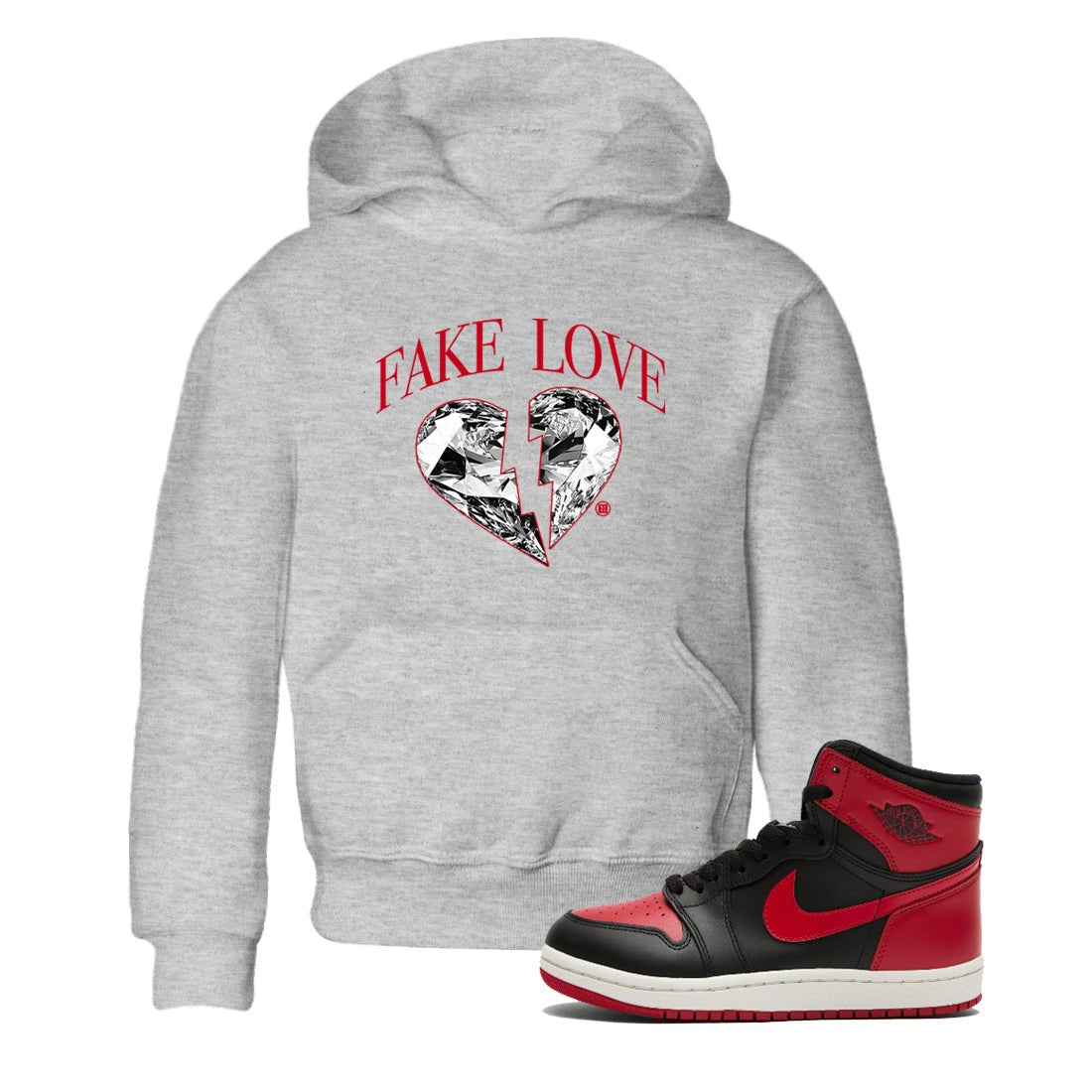 1s '85 Bred shirts to match jordans Fake Love best t shirts to wear with jordans AJ1 '85 Bred match shoes to clothes SNRT Sneaker Tees Youth Baby Heather Grey 1 tee