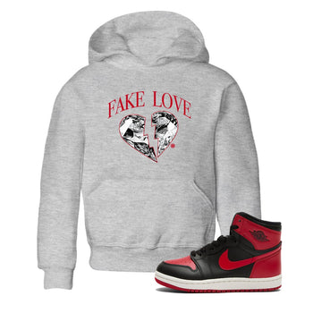 1s '85 Bred shirts to match jordans Fake Love best t shirts to wear with jordans AJ1 '85 Bred match shoes to clothes SNRT Sneaker Tees Youth Baby Heather Grey 1 tee