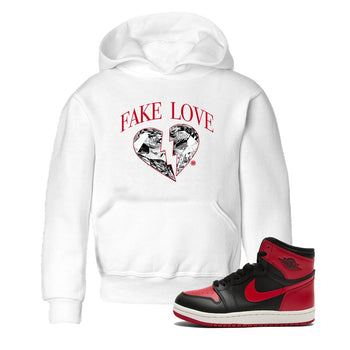 1s '85 Bred shirts to match jordans Fake Love best t shirts to wear with jordans AJ1 '85 Bred match shoes to clothes SNRT Sneaker Tees Youth Baby White 1 tee