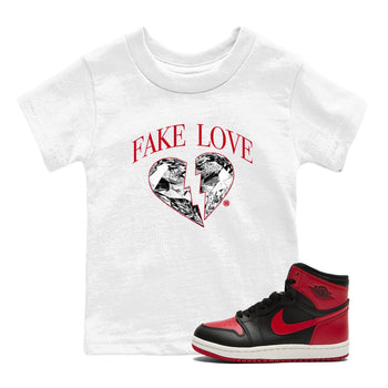 1s '85 Bred shirts to match jordans Fake Love best t shirts to wear with jordans AJ1 '85 Bred match shoes to clothes SNRT Sneaker Tees Youth Baby White 1 tee