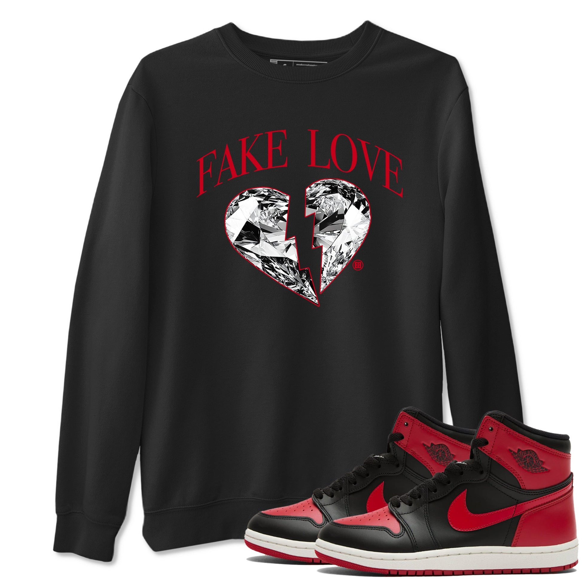 1s '85 Bred shirts to match jordans Fake Love best t shirts to wear with jordans AJ1 '85 Bred match shoes to clothes SNRT Sneaker Tees unisex cotton Black 1 shirts