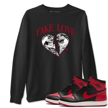 1s '85 Bred shirts to match jordans Fake Love best t shirts to wear with jordans AJ1 '85 Bred match shoes to clothes SNRT Sneaker Tees unisex cotton Black 1 shirts