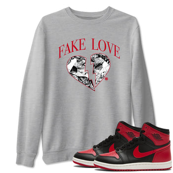 1s '85 Bred shirts to match jordans Fake Love best t shirts to wear with jordans AJ1 '85 Bred match shoes to clothes SNRT Sneaker Tees unisex cotton Heather Grey 1 shirts
