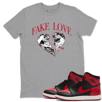1s '85 Bred shirts to match jordans Fake Love best t shirts to wear with jordans AJ1 '85 Bred match shoes to clothes SNRT Sneaker Tees unisex cotton Heather Grey 1 shirts